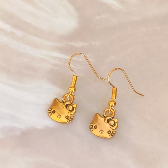 Dainty Sanrio Gold Hello Kitty Handmade Earrings - Picture 2 of 4